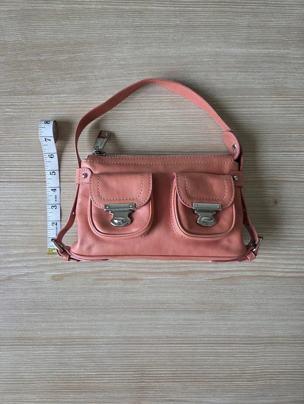 Vintage Y2K Marc Jacobs Coral Pink Leather Shoulder Bag Cargo Pocket Hobo Purse